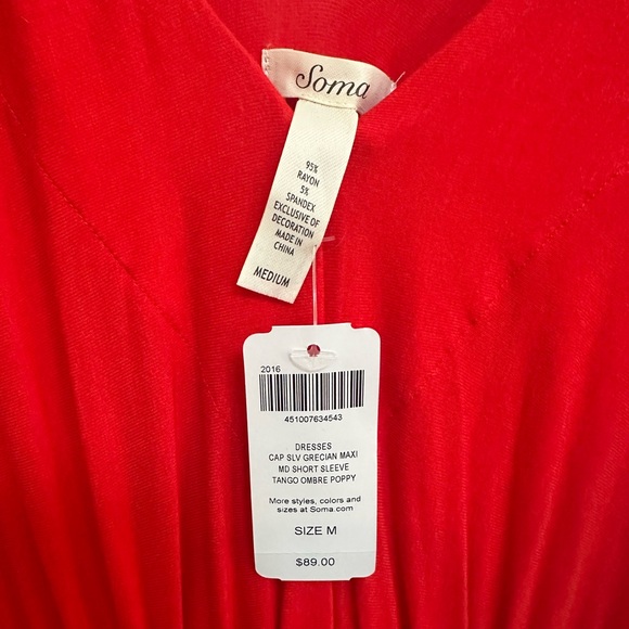 NWT! SOMA Grecian-Inspired Maxi Dress Tango Ombre Poppy in Women’s Medium - Picture 4 of 11